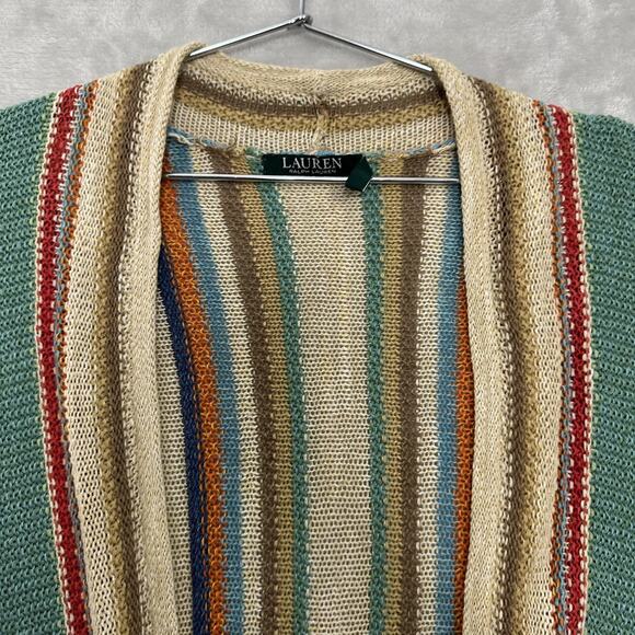 Lauren Ralph Lauren Striped Serape Southwest Western Cardigan Linen Womens Small - Picture 2 of 12